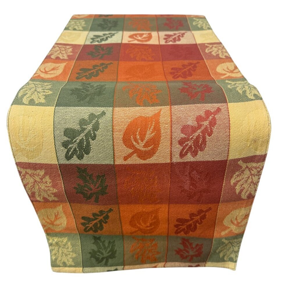 Autumn Leaves Table Runner 13x68 Woven Tapestry Orange Thanksgiving Fall Decor